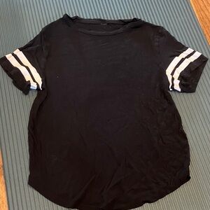 Black T-Shirt with White Striped Sleeves